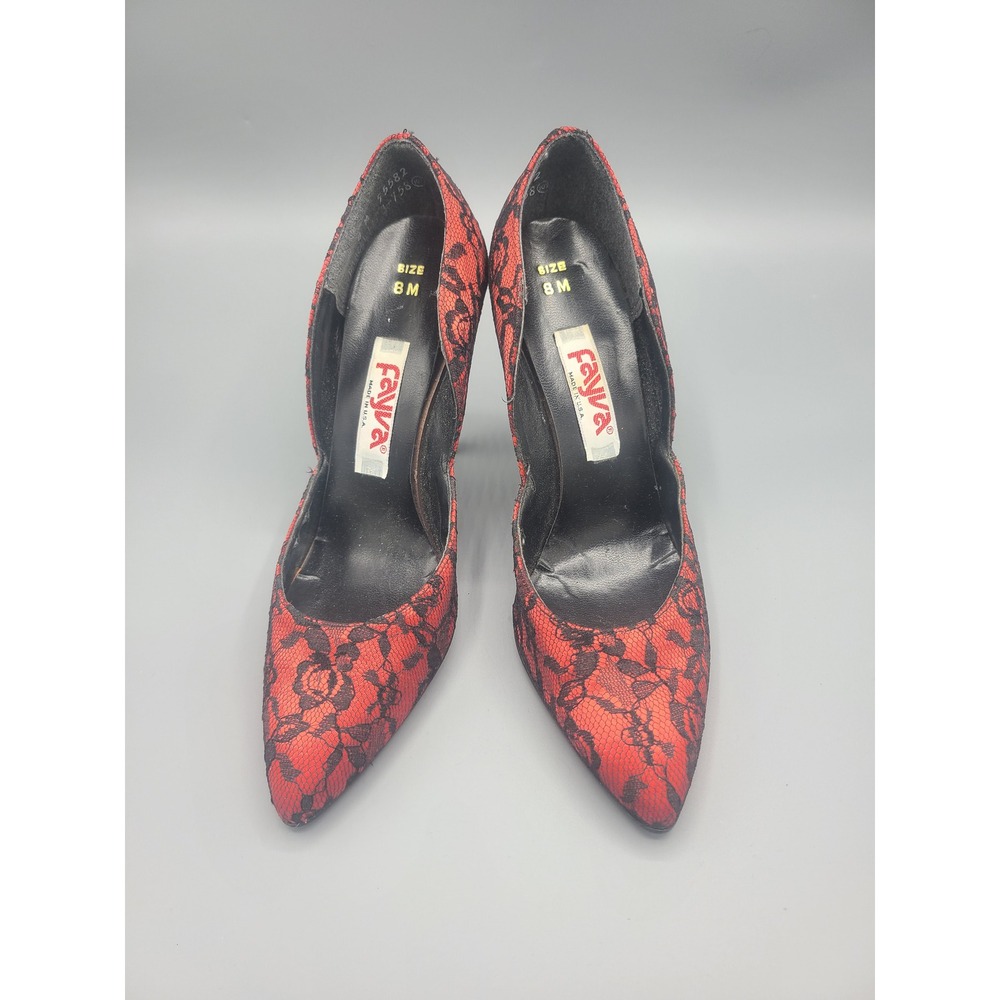 Vintage Fayva‎ Red/Black Lace Heels Made in USA